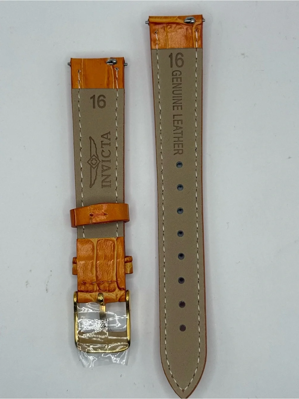 Invicta 16mm Light Brown Alligator Embossed Leather Watch Band Gold Tone Buckle